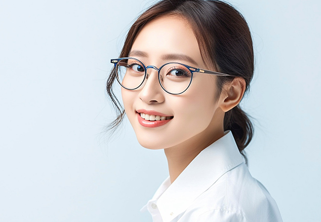 笑顔の眼鏡の女性